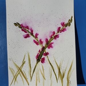 Elegant Floral Painting with Pink and Green Hues.  12in. X 9in.